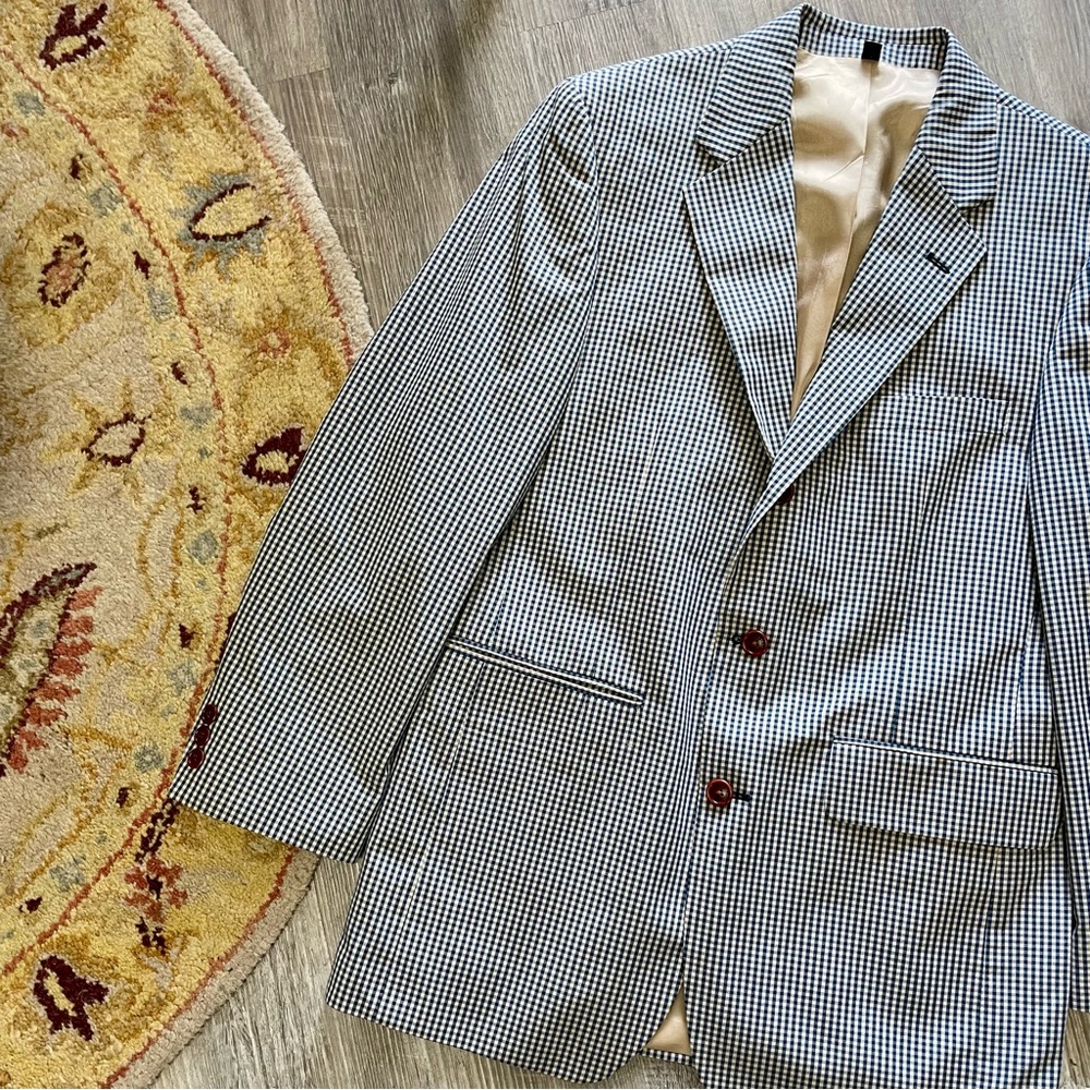 Orivs Classic Blue and Tan Gingham Three-Button Sport Coat Blazer Size 38R - Picture 3 of 16
